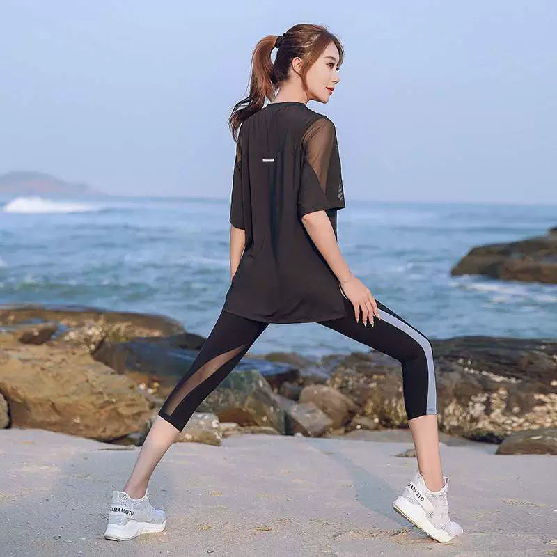 New Arrival plus Size Yoga Wear Women's Summer Loose Gym Sports Suit Fat mm 100.00kg Running Quick-Drying Outfit Suit