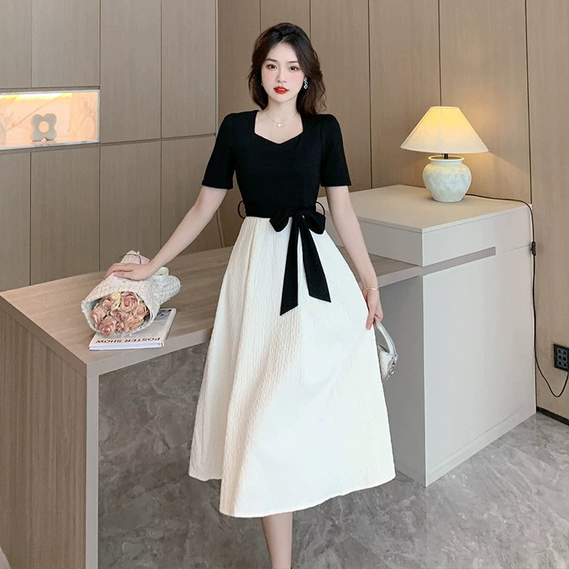 French style Graceful Black Patchwork Dress Women Summer 2024 New Chic Design Sense Hepburn Style Small Man