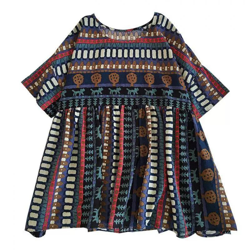 150.00kg A- line Ethnic Style Doll Shirt Floral Short Sleeve