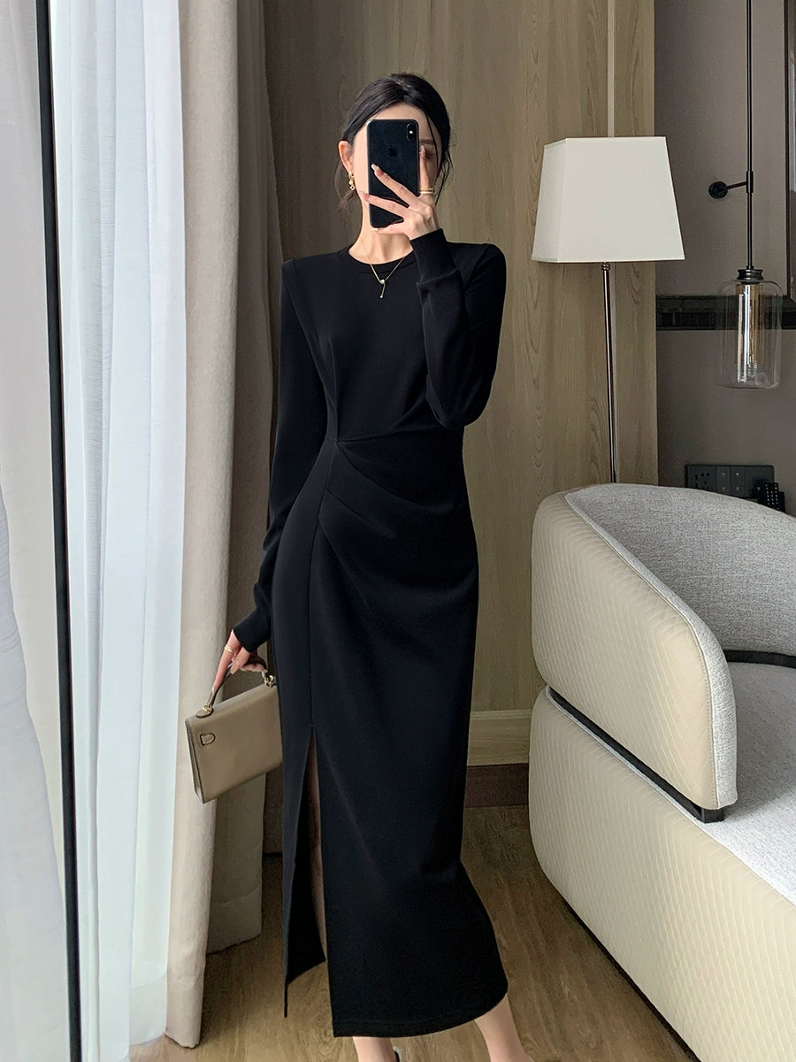 Brother Guo's Black Temperament Commute Split Dress