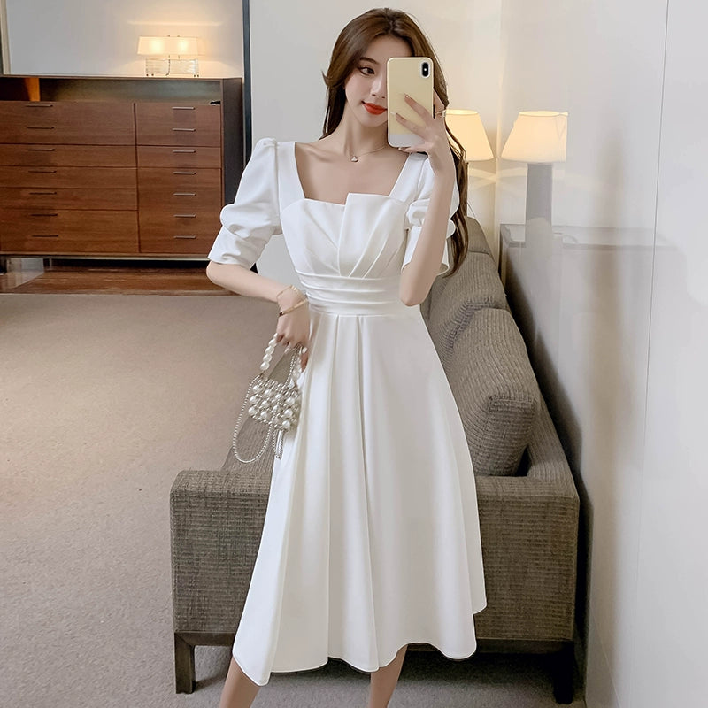 White Daily Style Registration Summer Evening Dress