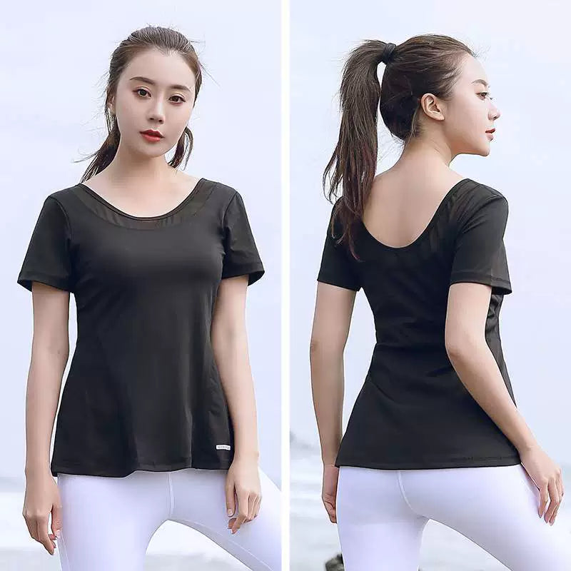 Plus Size Thin Exercise Workout Clothes 100.00kg Yoga Clothes T-shirt Women's Summer Chubby Girl Running Suit Quick-Drying Loose Tops