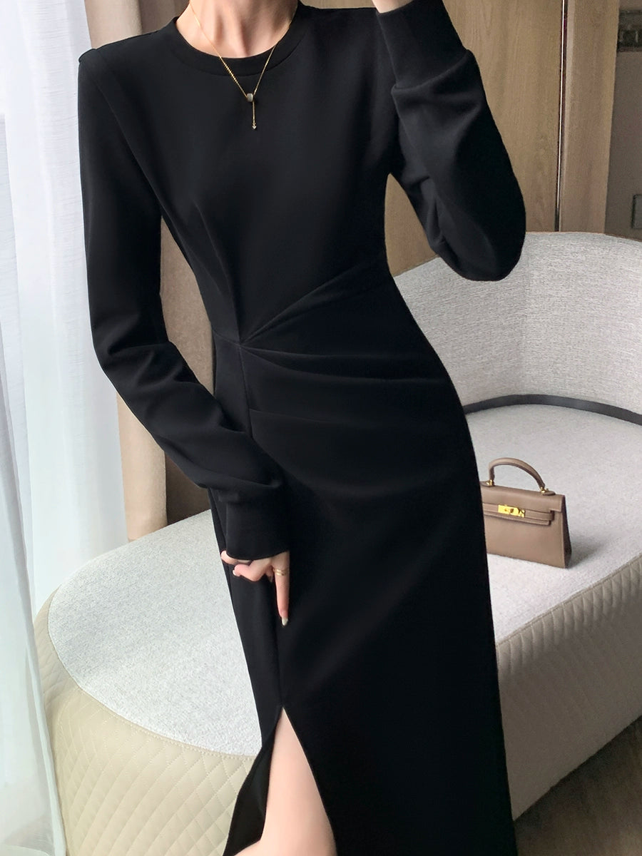 Brother Guo's Black Temperament Commute Split Dress