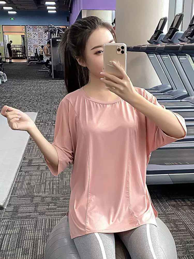 Yoga Clothes Plus Size Plus Size Ladies Sports Half Sleeve Women's Tops 100.00kg Short Sleeve Running Thin Workout Clothes Stylish Beauty Back