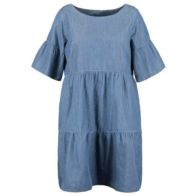 New Spring and Summer New Fashion plus Size Plus Size Ladies Loose Denim Dress Loose-Fit Lotus Leaf Sleeve A- line Dress