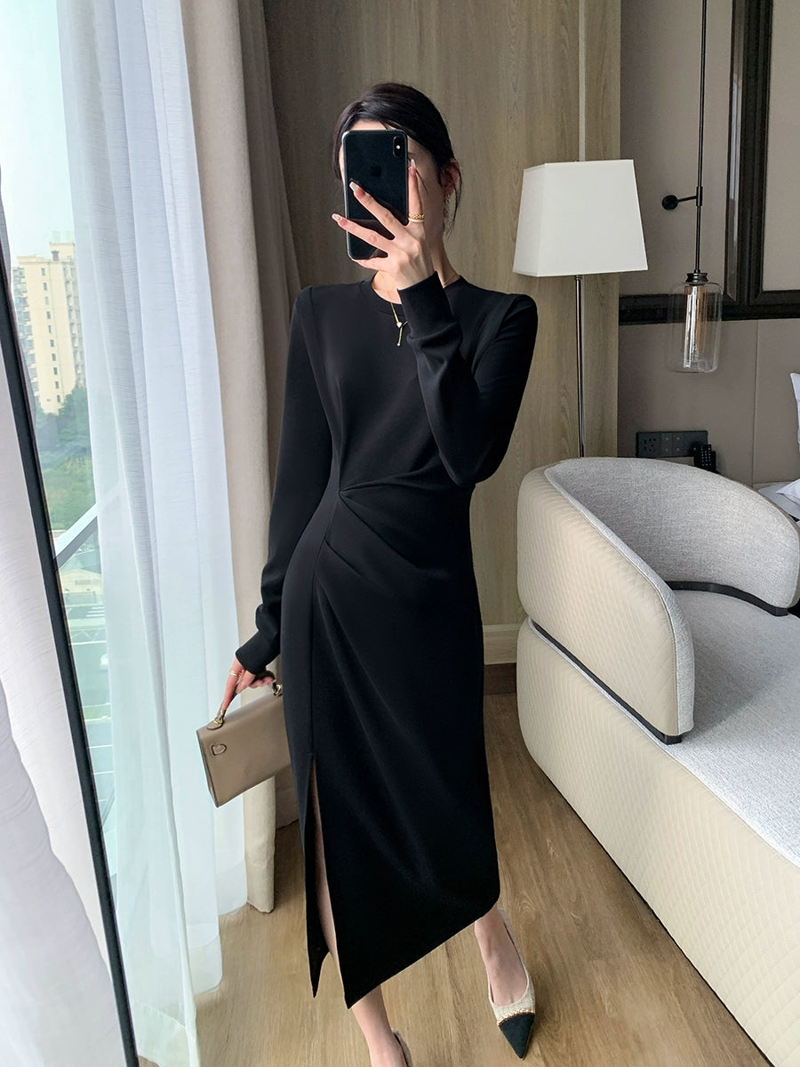 Brother Guo's Black Temperament Commute Split Dress