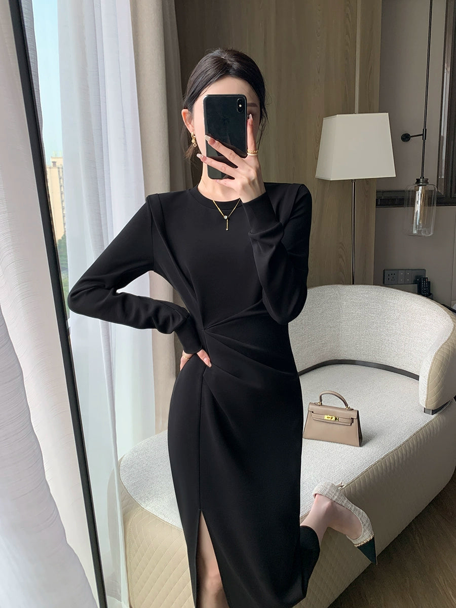 Brother Guo's Black Temperament Commute Split Dress