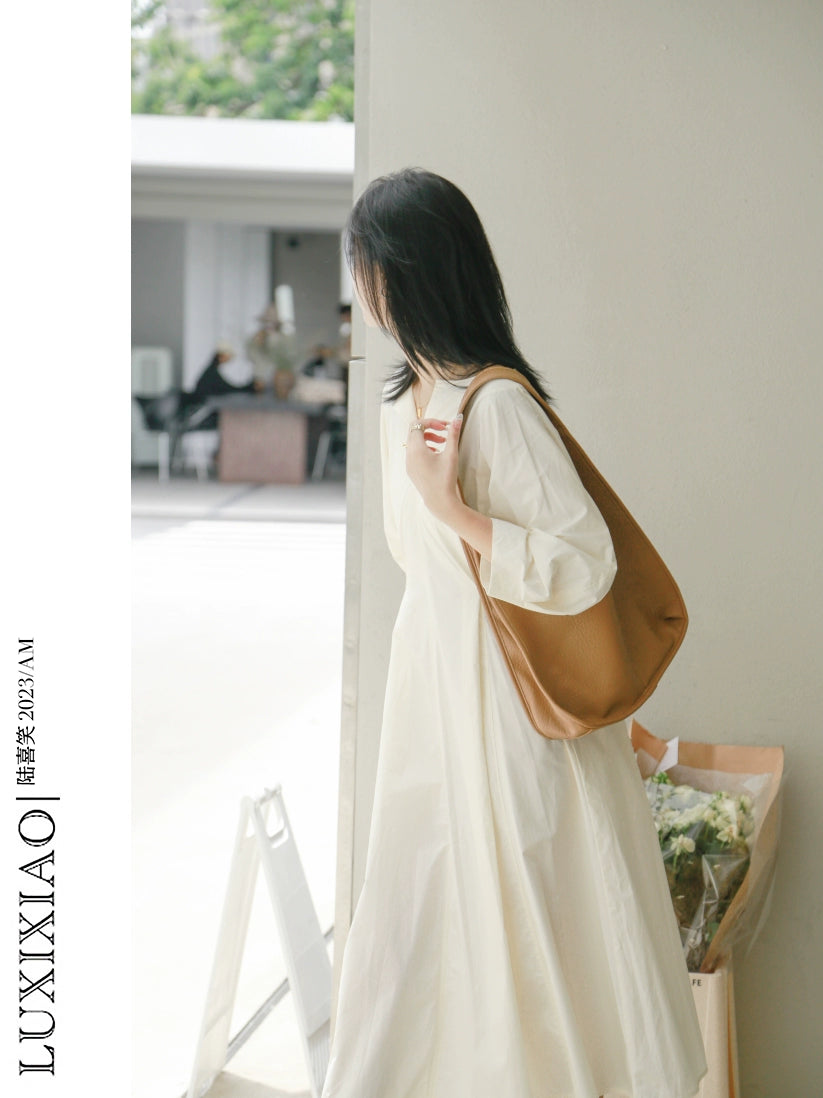 Luxixiao Loose V-neck 3/4 Sleeves Dress