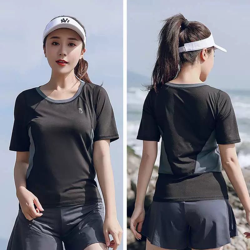 Plus Size Yoga Clothes T-shirt Female Chubby Girl Exercise Workout Clothes 100.00kg Summer Running Suit Quick-Drying plus Sizes Loose Tops