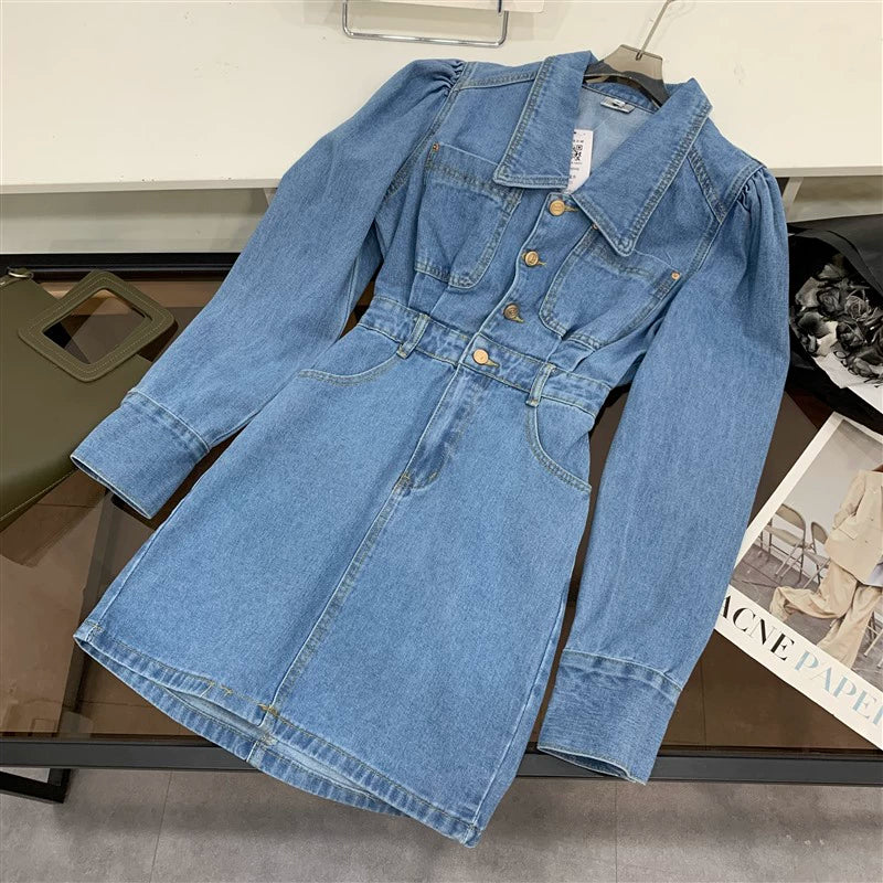 Polo 0.78kg Slimming Long Sleeves Denim Dress