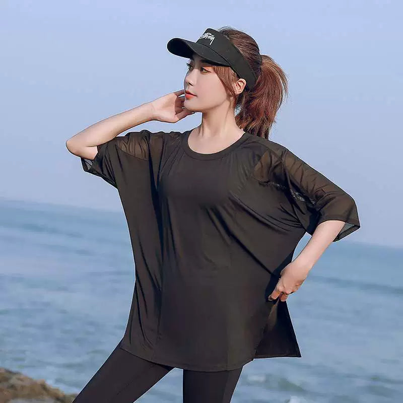 Yoga Clothes Plus Size Plus Size Ladies Sports Half Sleeve Women's Tops 100.00kg Short Sleeve Running Thin Workout Clothes Stylish Beauty Back