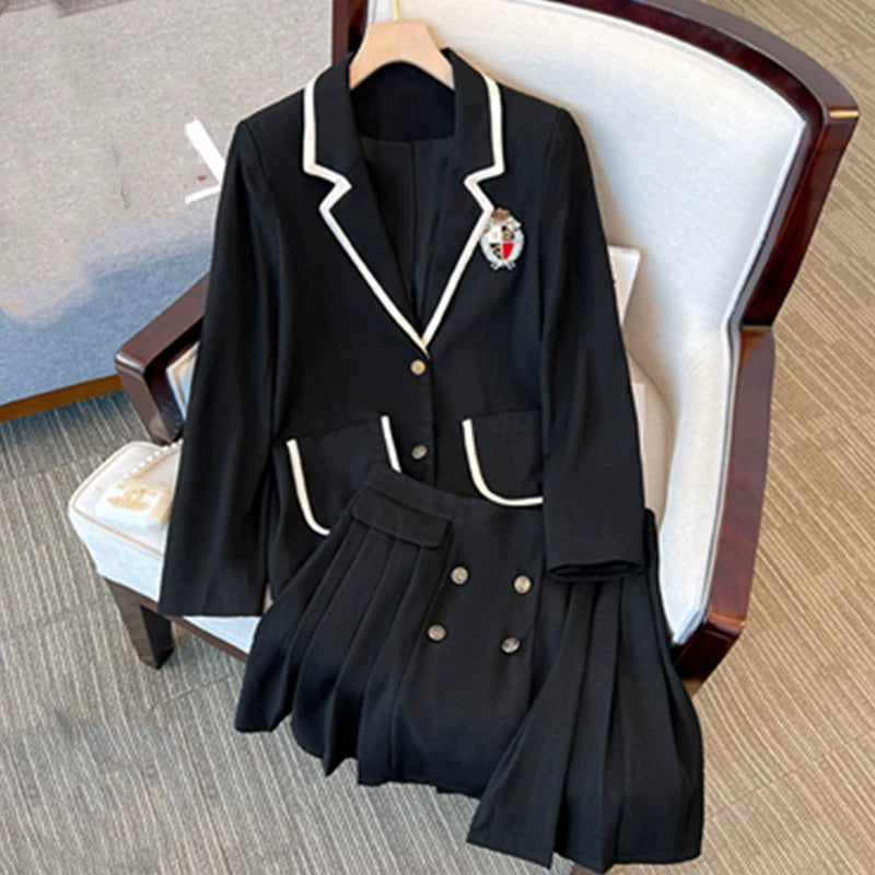 Large Size Plus Size Ladies Cute Pleated Skirt Two-Piece Suit Jacket