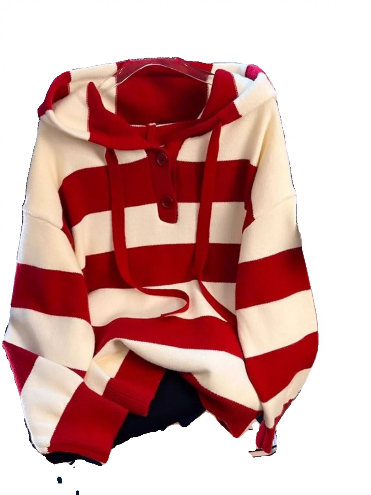 Plus Size Ladies plus Size 150.00kg Idle Style Striped Hooded Sweater Female Loose Soft Glutinous Thickened Sweater Autumn Winter Sweater