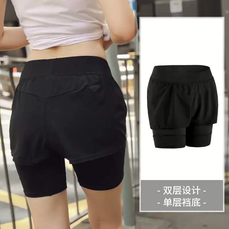 Short de sport grande taille pour femmes, ample, grande taille, pour dames, séchage rapide, bande de mode, course à pied, faux pantalon de Yoga deux pièces