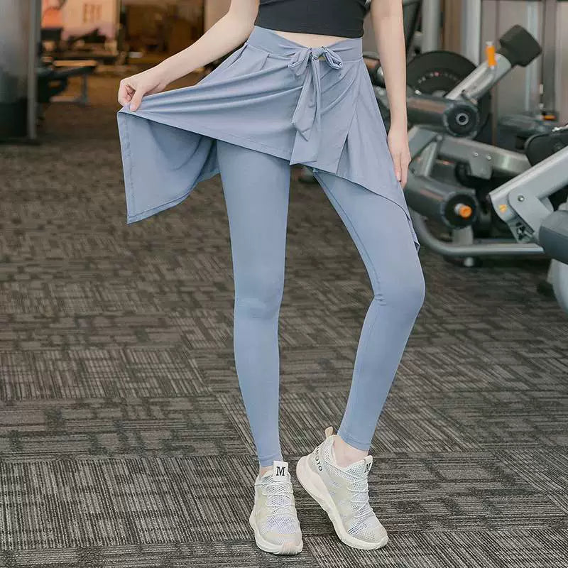 Pantalones de Yoga con cinta a la moda de talla grande para mujer, pantalones falsos de dos piezas para gimnasio para chica regordeta, pantalones de ejercicio para correr al aire libre, pantalones de entrenamiento