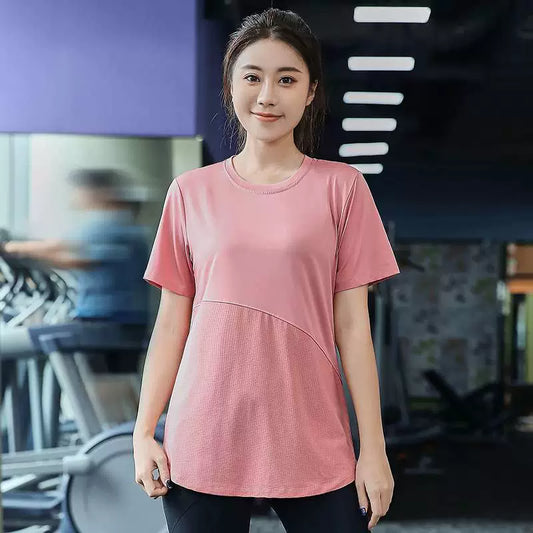 Camiseta deportiva de talla grande para mujer, ropa holgada de verano para correr, entrenamiento de 100,00 kg, ropa de entrenamiento de secado rápido, Tops de traje de Yoga de manga corta para mujer de talla grande