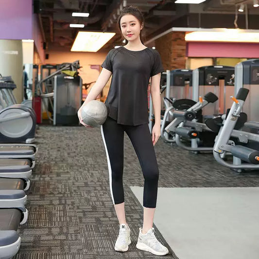 Ropa de Yoga de talla grande para mujer, ropa de gimnasio para chica regordeta, trajes sueltos para correr por la mañana, traje deportivo de secado rápido de 100,00 kg, verano, S