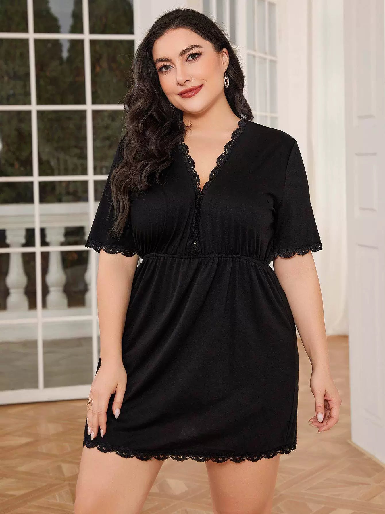 Fat Women plus Size Sexy V Neck Pajamas Ladies Casual Dress