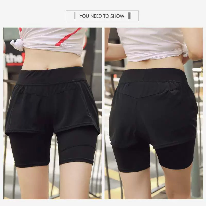 Short de sport grande taille pour femmes, ample, grande taille, pour dames, séchage rapide, bande de mode, course à pied, faux pantalon de Yoga deux pièces