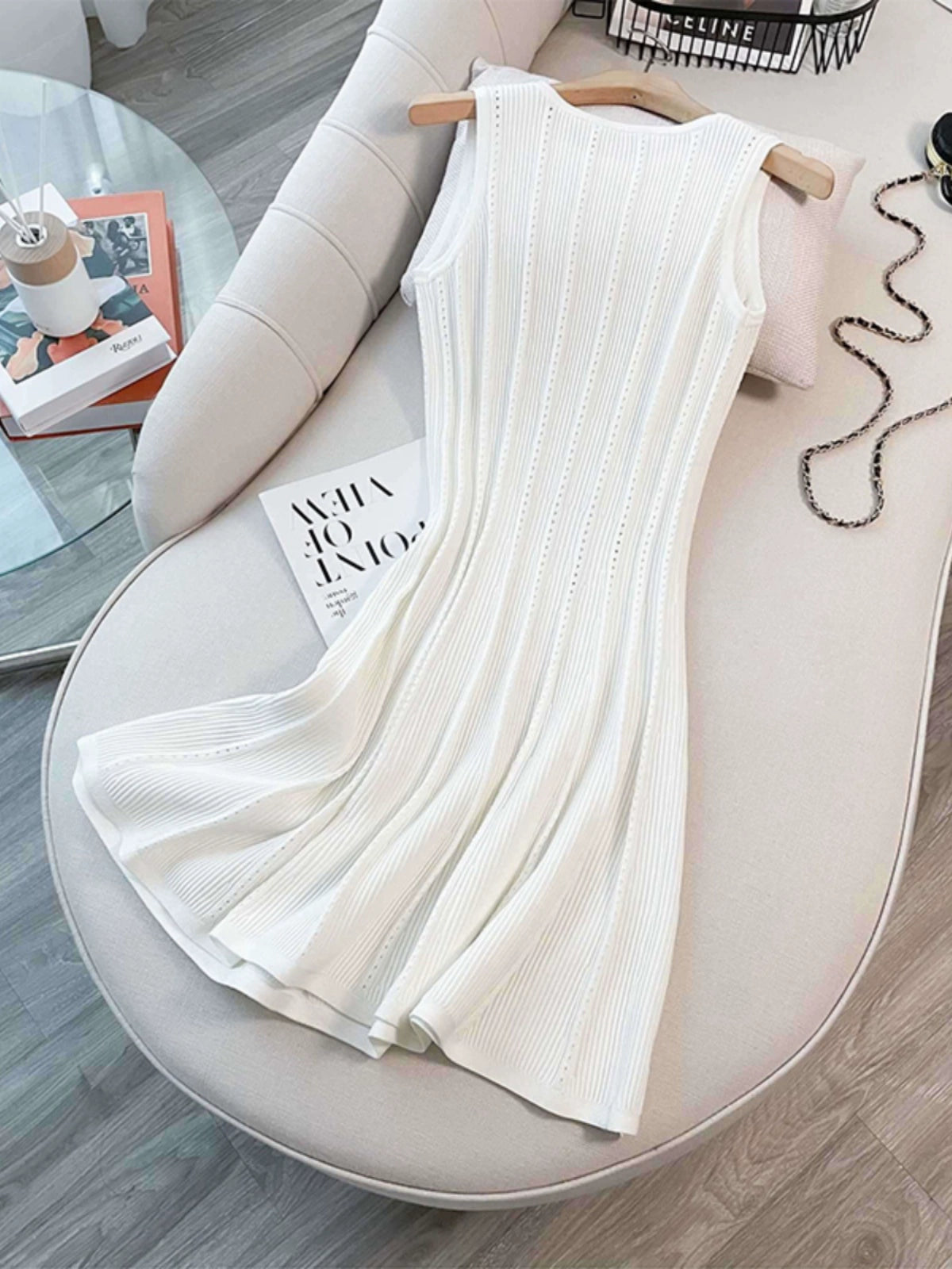 Fancy Net versión estilo Socialite 2023 verano sin mangas elegante vestido de punto ajustado ropa interior chaleco falda de línea A