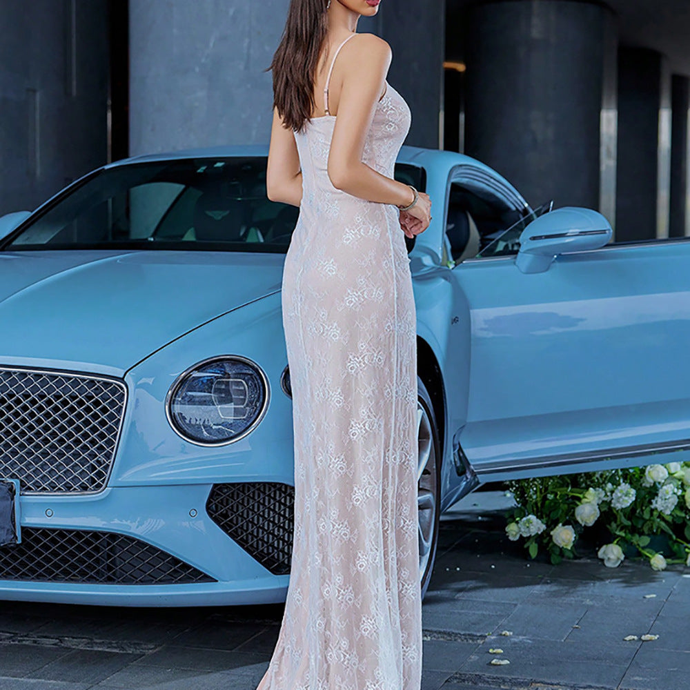 Vestido Elegante De Moda Con Costuras De Malla Flores