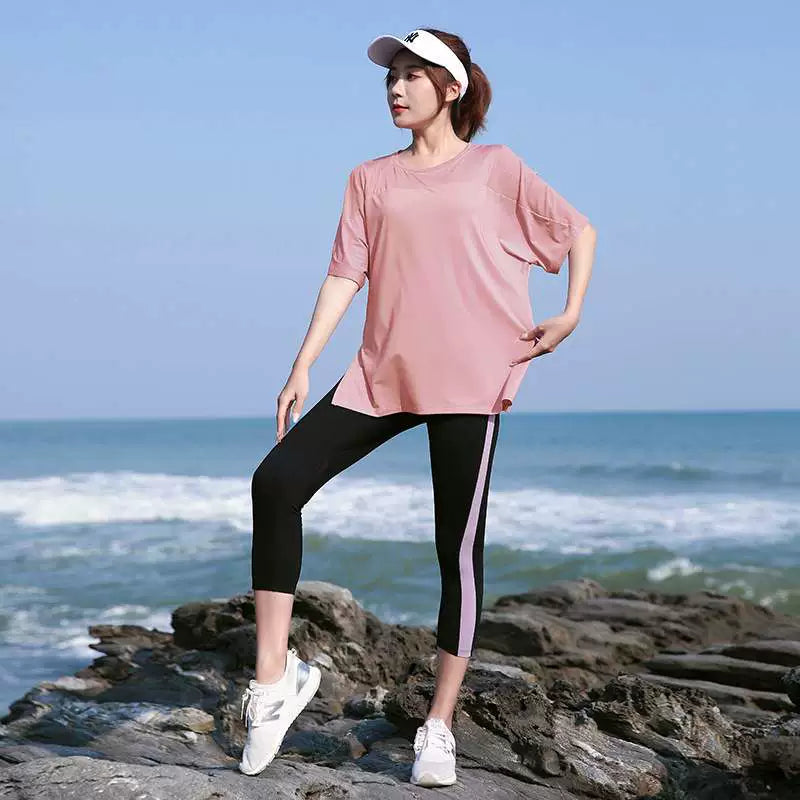 New Arrival plus Size Yoga Wear Women's Summer Loose Gym Sports Suit Fat mm 100.00kg Running Quick-Drying Outfit Suit