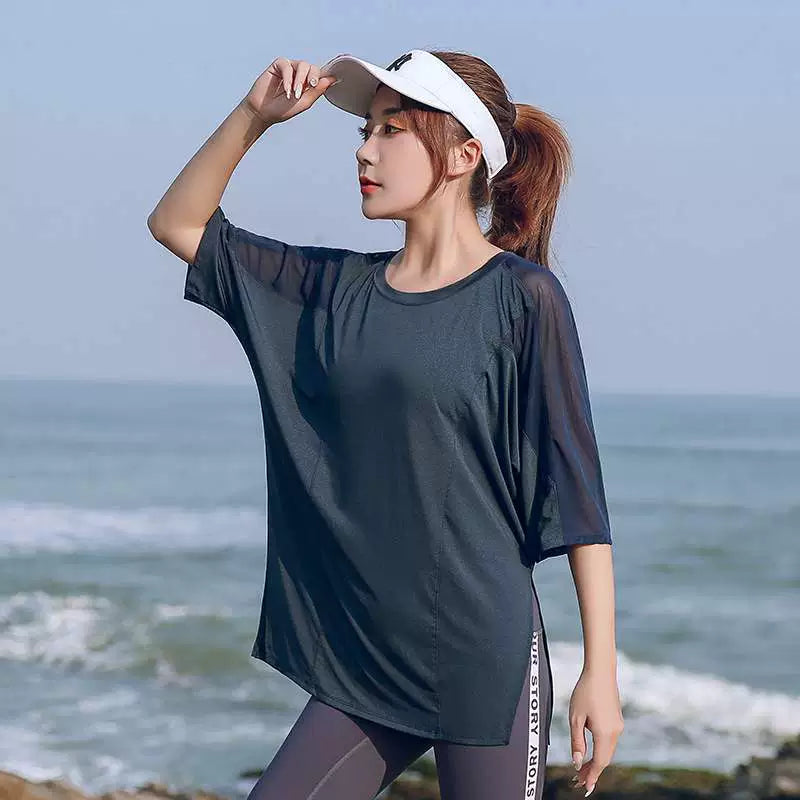 Yoga Clothes Plus Size Plus Size Ladies Sports Half Sleeve Women's Tops 100.00kg Short Sleeve Running Thin Workout Clothes Stylish Beauty Back