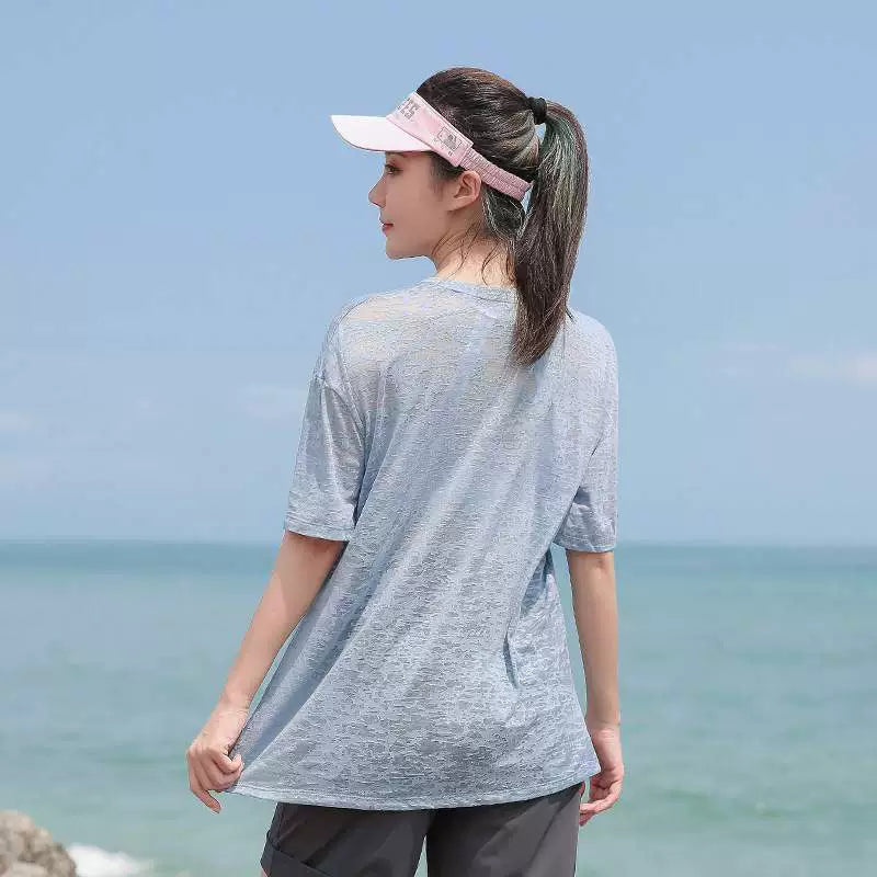 Camiseta de Yoga de talla grande para mujer, Top transpirable de secado rápido de verano, abrigo deportivo holgado de talla grande para mujer, ropa de entrenamiento de 100,00 kg