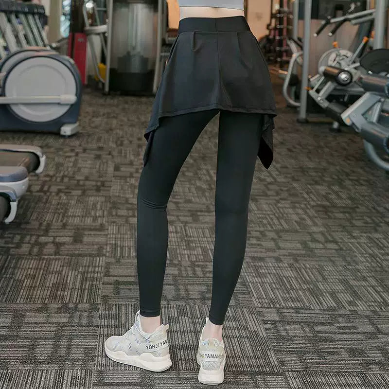 Pantalones de Yoga con cinta a la moda de talla grande para mujer, pantalones falsos de dos piezas para gimnasio para chica regordeta, pantalones de ejercicio para correr al aire libre, pantalones de entrenamiento