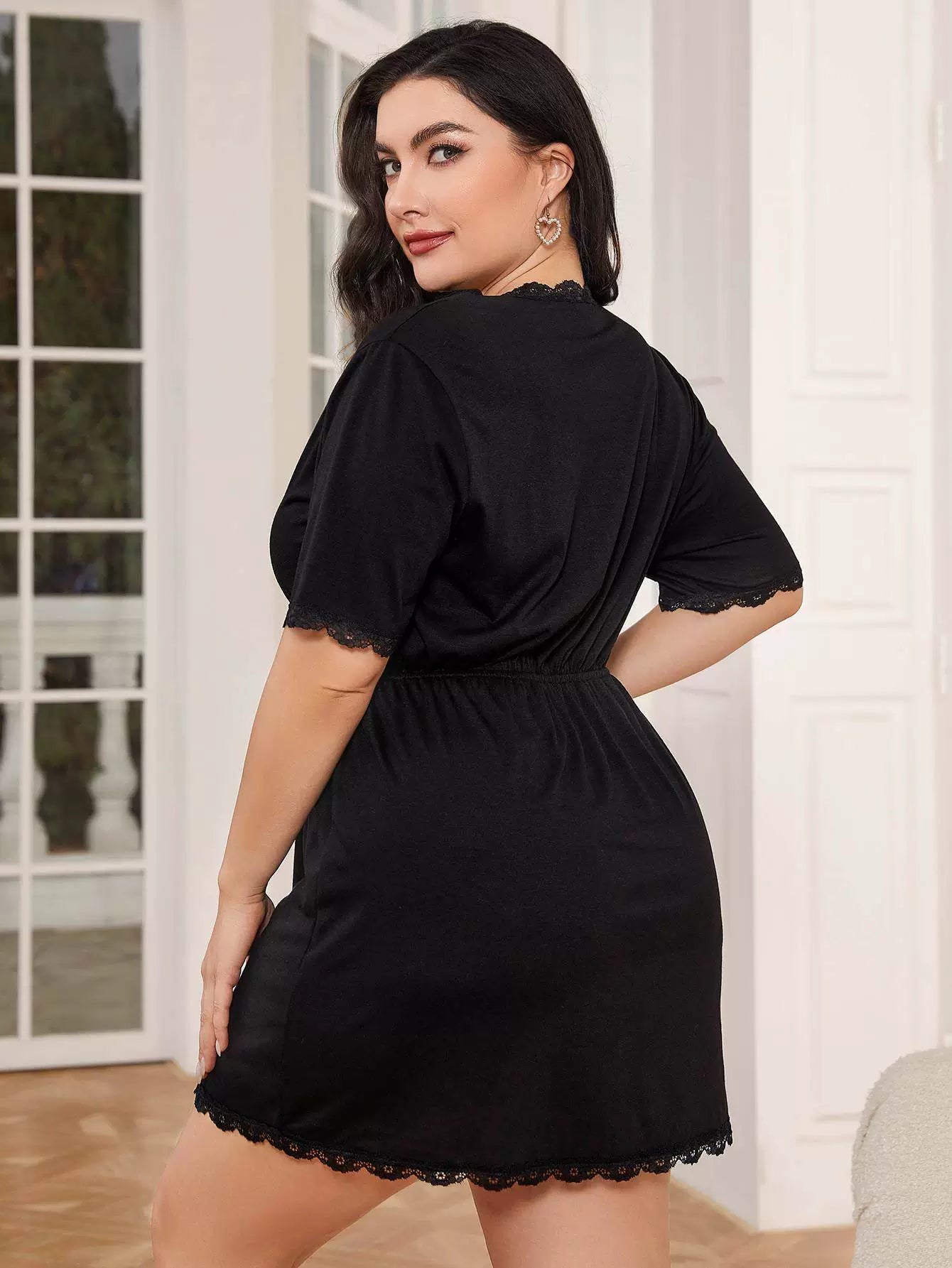 Fat Women plus Size Sexy V Neck Pajamas Ladies Casual Dress