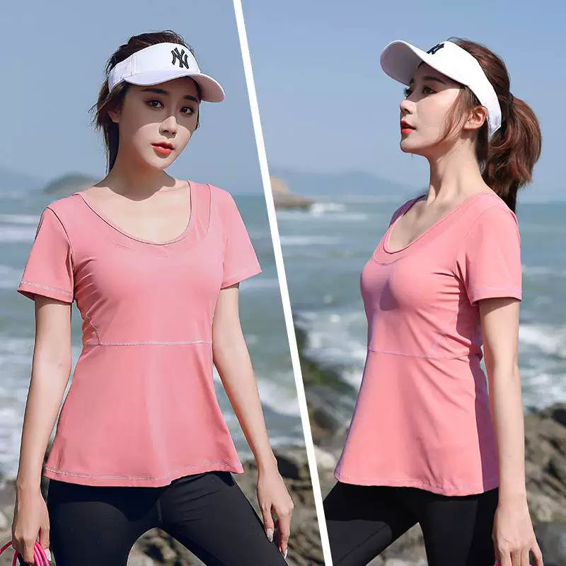 Plus Size Thin Exercise Workout Clothes 100.00kg Yoga Clothes T-shirt Women's Summer Chubby Girl Running Suit Quick-Drying Loose Tops