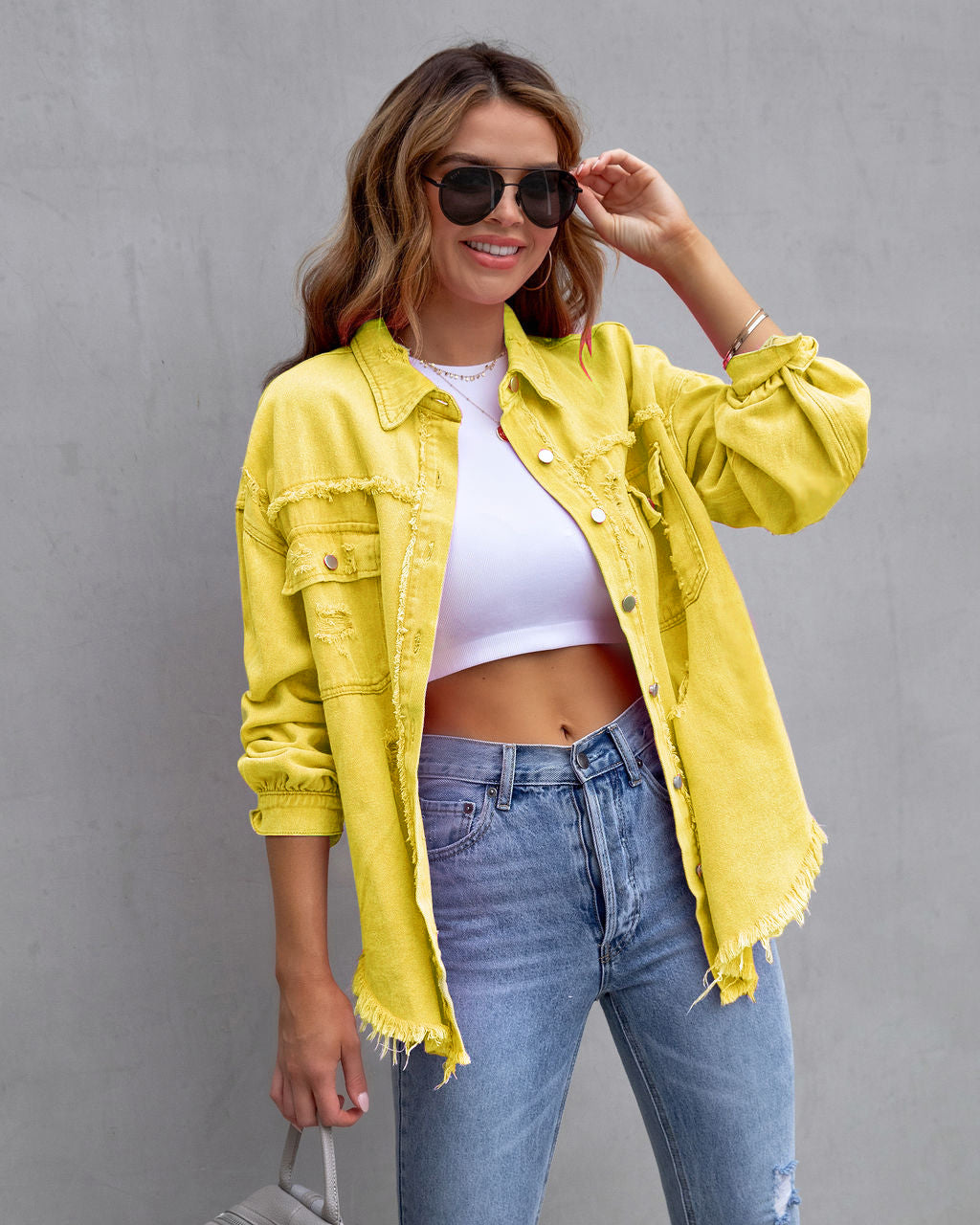 Llegada Multicolor MidLength Ripped Loose Denim Jacket Mujer Chaqueta Mujer