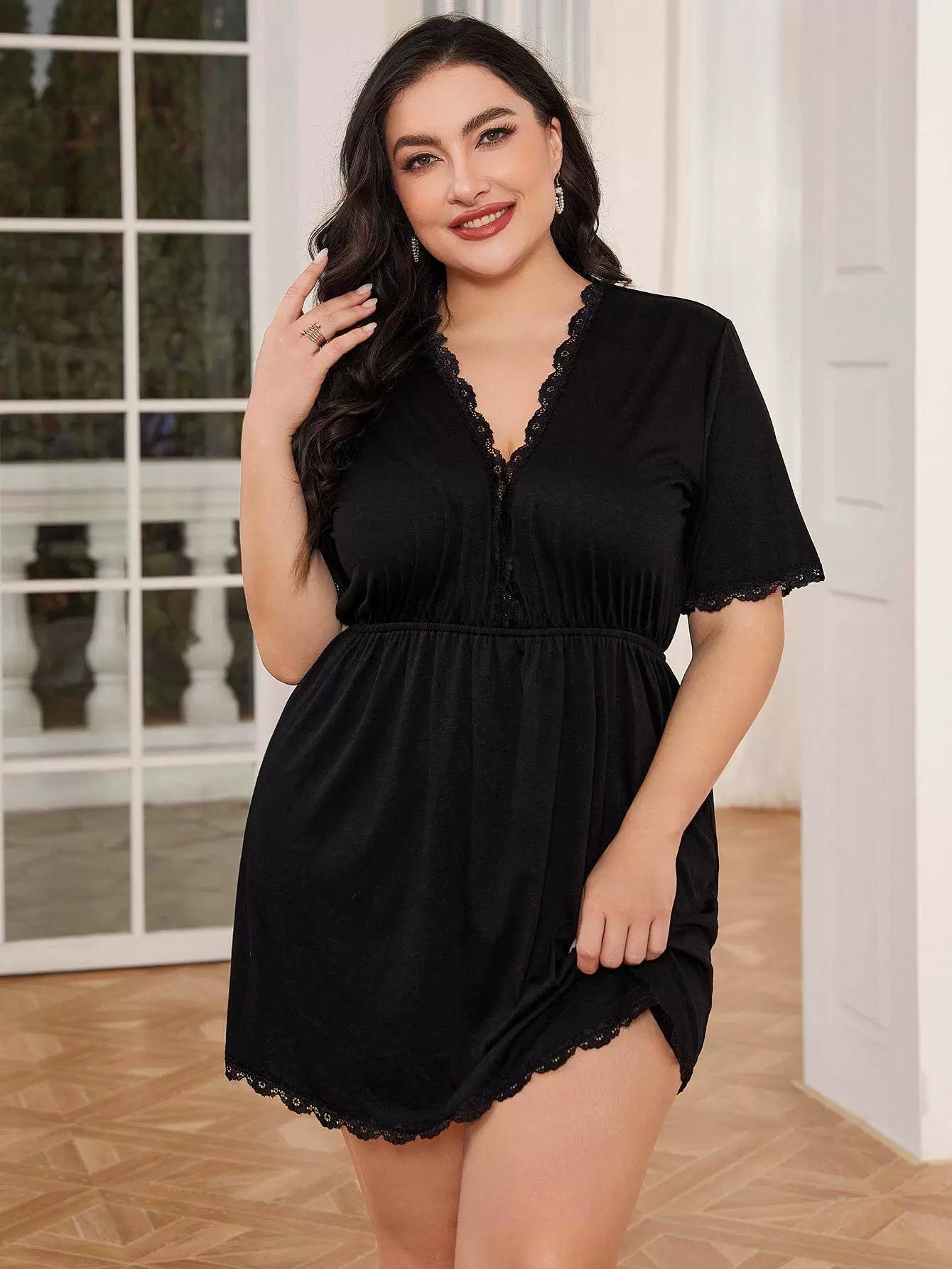 Fat Women plus Size Sexy V Neck Pajamas Ladies Casual Dress