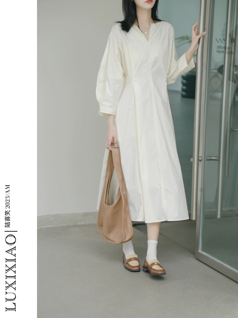 Luxixiao Loose V-neck 3/4 Sleeves Dress