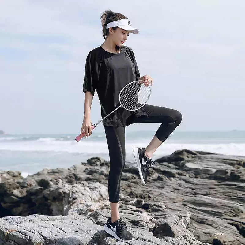 Ropa de Yoga de talla grande para mujer, ropa de verano para chica regordeta, gimnasio, pérdida de peso, ropa de secado rápido, traje para correr de 100,00 kg, traje deportivo Suelto