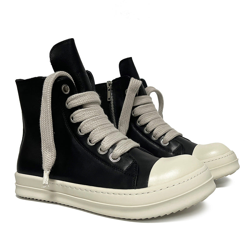 High-top Leather Shoes Men's Sneakers Sports Casual Women's Leather Short Boots Couple's Large Size Shoes