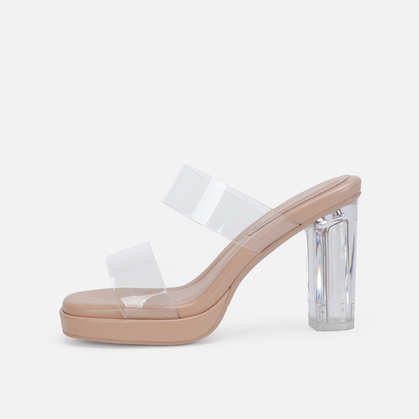 Sandalias de tacón alto con correa en el tobillo para mujer, zapatos de tacón grueso de cristal transparente para uso exterior