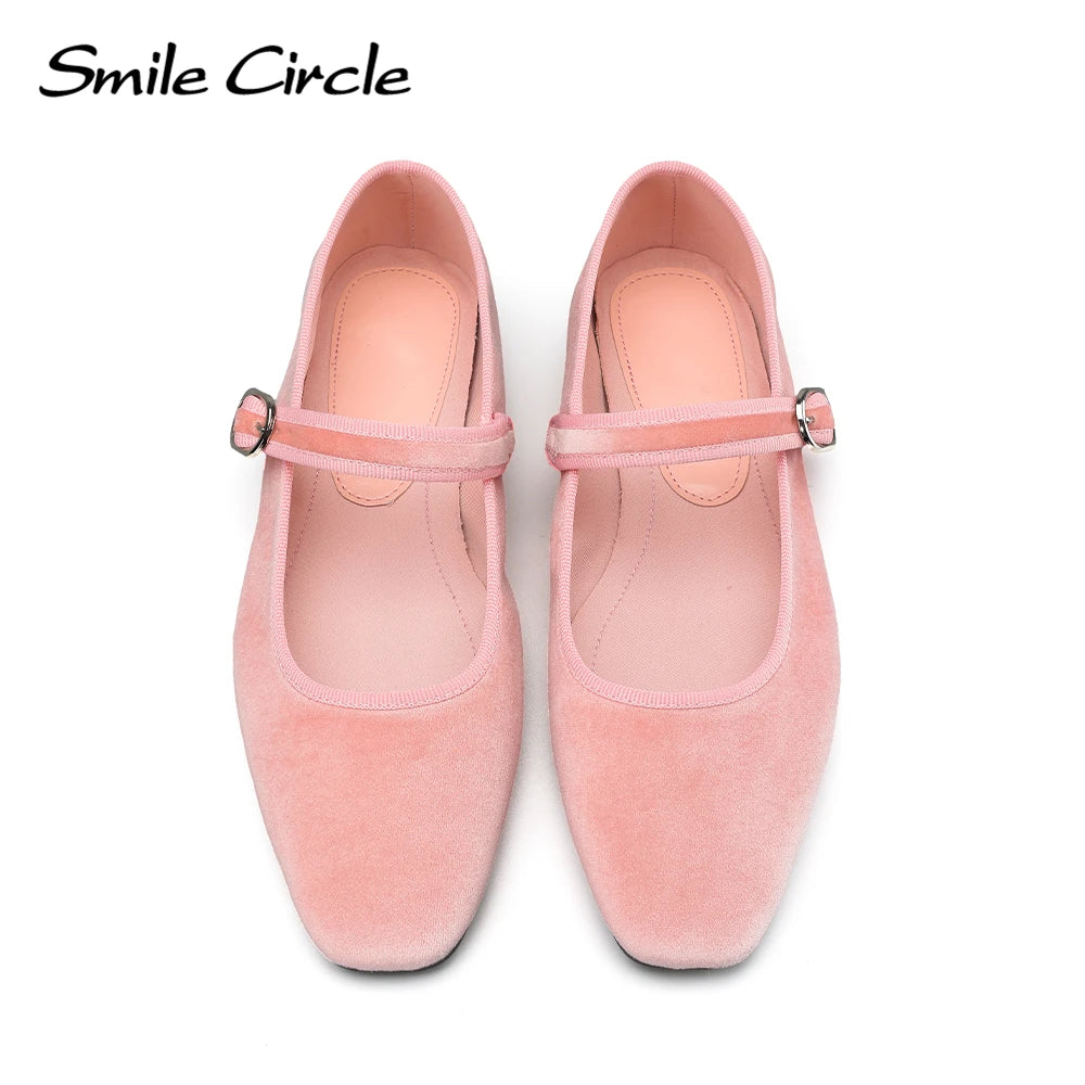 Smile Circle – ballerines en velours Mary Jane pour femmes, chaussures imprimées léopard, confortables, douces, à bout rond, plates pour femmes