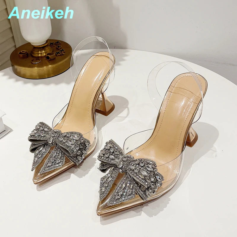 Aneikeh 2023 été femmes mode chaussure Sexy talon haut cheville Slingbacks boucle sangle bout pointu papillon-noeud décoration pompes