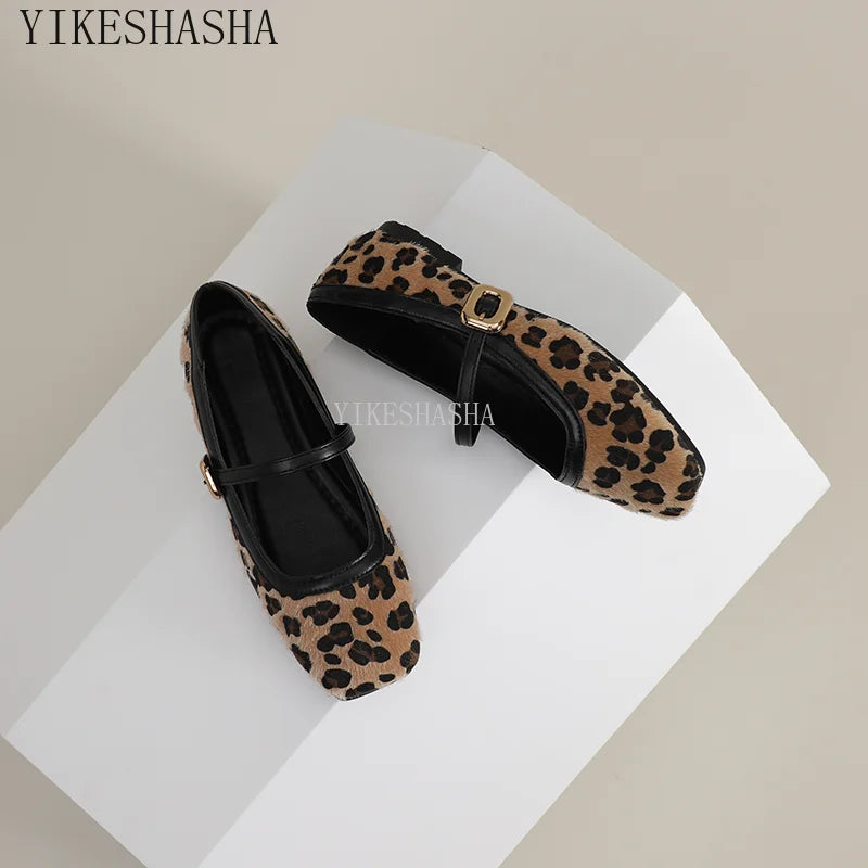 Fashion Women's Flat Shoes Round Toe Leopard Print Shoes Casual Breathable Slip-on Flat Outdoor Ladies Mary Jane Shoes SYDanne