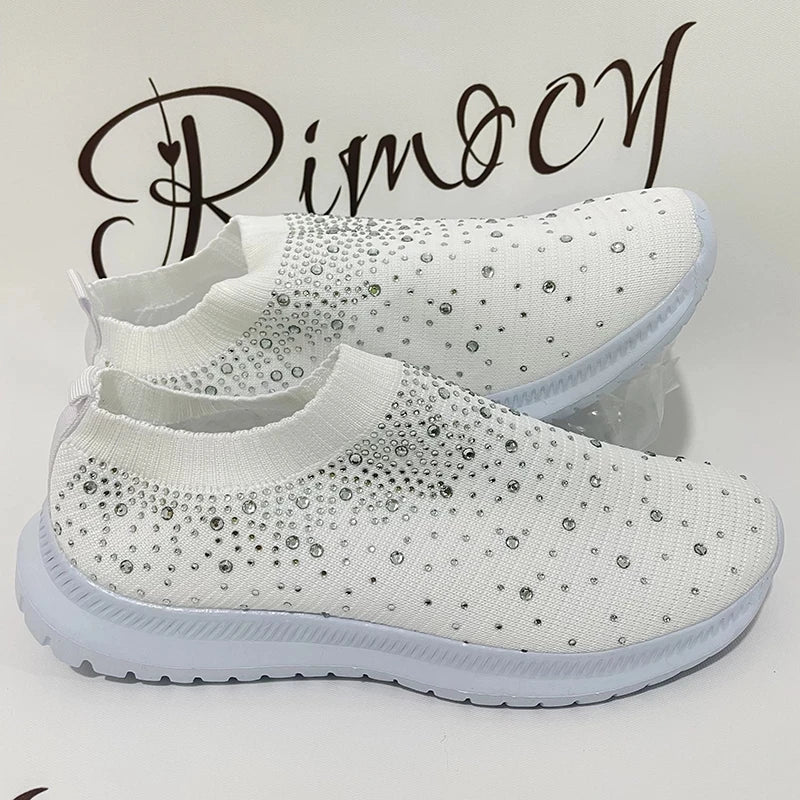 Zapatillas Rimocy Crystal de malla transpirable, zapatos para mujer, cómodos zapatos planos de fondo suave, zapatos informales antideslizantes de talla grande 43 para mujer