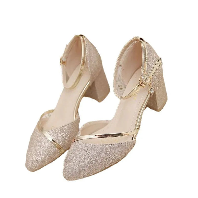 Fashion Spring and Summer Black High-heeled Shoes Women's High-quality Silver Wedding High-heeled Shoes Women's Gold Party Pump