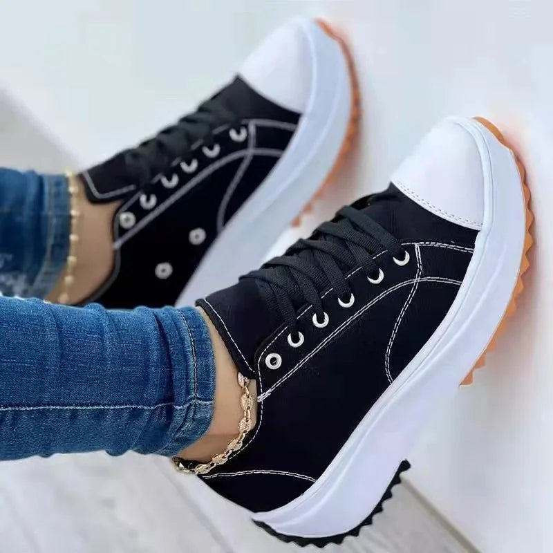 Speedy – chaussures classiques en toile blanche pour femmes, baskets solides à lacets, chaussures à plateforme décontractées, 2023