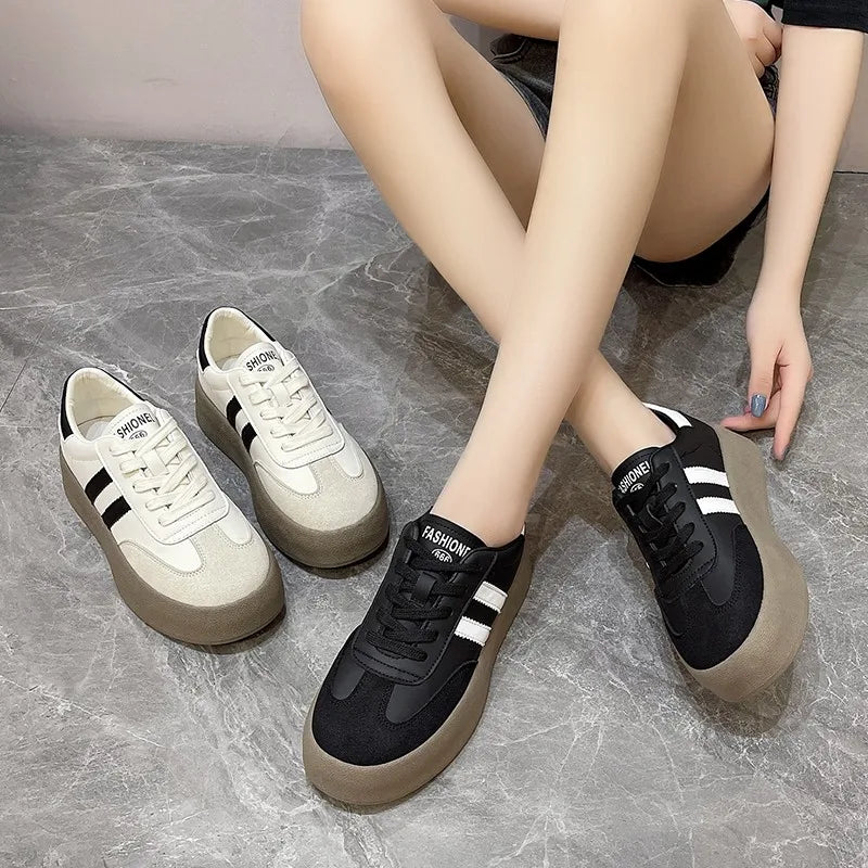 Zapatos informales de moda para primavera y otoño para mujer, zapatillas deportivas con cordones para exteriores, cómodos y versátiles