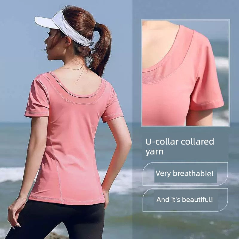 Plus Size Thin Exercise Workout Clothes 100.00kg Yoga Clothes T-shirt Women's Summer Chubby Girl Running Suit Quick-Drying Loose Tops