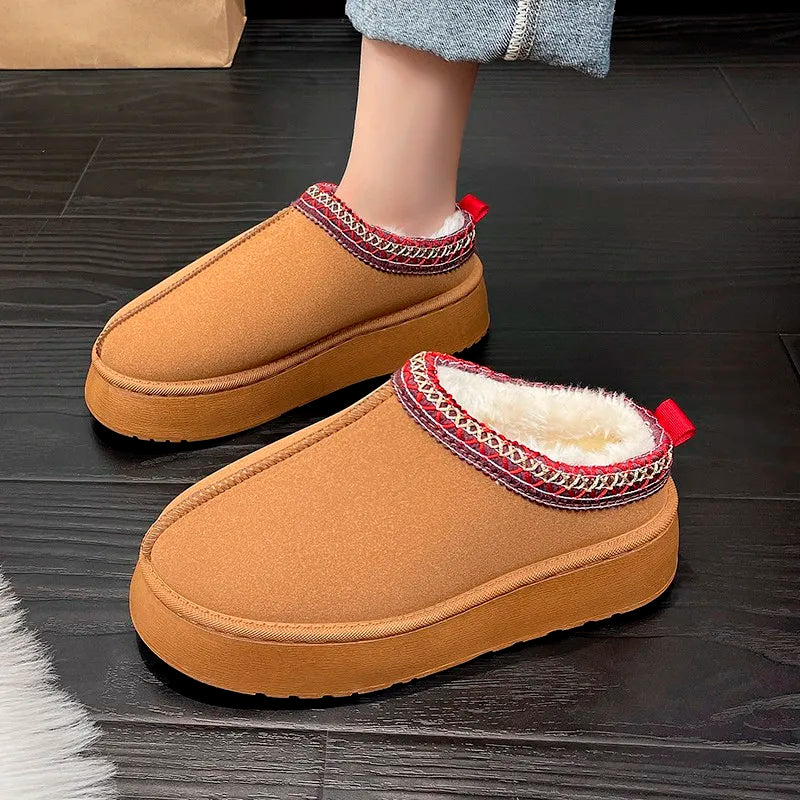 New Winter Retro Women Snow Warm Suede Leather Lazy Loafers Boots Shoes Woman Lady Female Flat Bottine Botas Boots Mujer Shoes