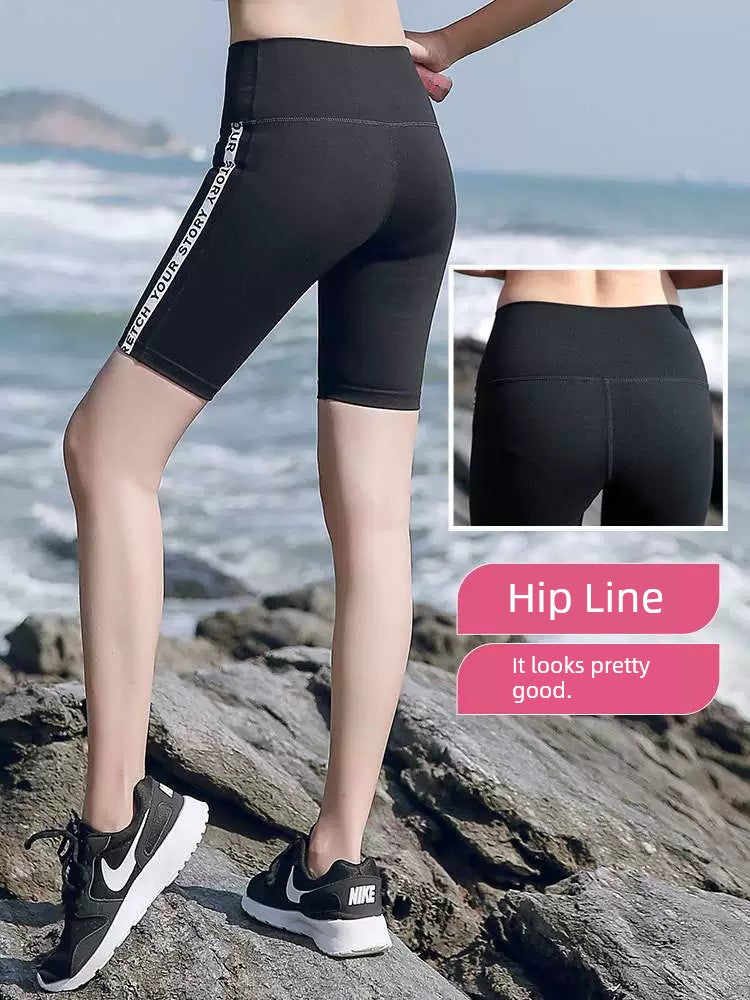 Pantalones de Yoga de talla grande para mujer, pantalones cortos para correr de verano para chica regordeta, pantalones Capri elásticos de secado rápido para gimnasio, pantalones deportivos ajustados con aumento de cadera