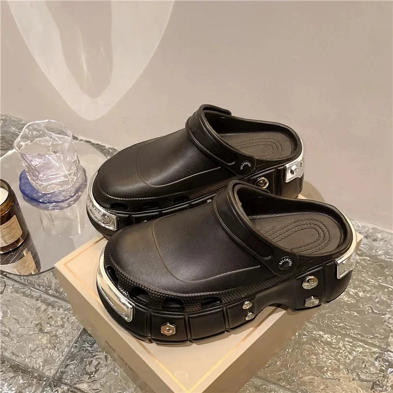 Women Creative Sandals Spring Summer Non-slip Female Slides Increasing Height Slipper Casual Party Shoes Rivets Slippers 2024