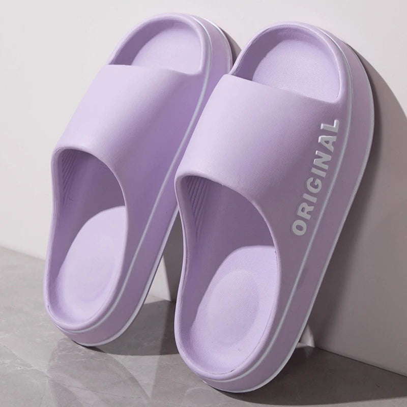 Women Thick Sole Summer Beach Seaside Slides Bathroom Anti Slip Slipper Soft Sandals Fashion Ultra Light Letter Shoe