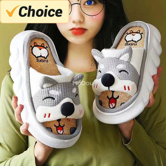 Mo Dou 2024 All Senson Designer Slippers Cute Cartoon Lovely Cat Bedroom Cotton Home Shoes Indoor Thick Sole Couples Men Women